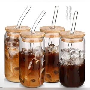Glass Cups with Lids and Straws 4 pcs,16 oz